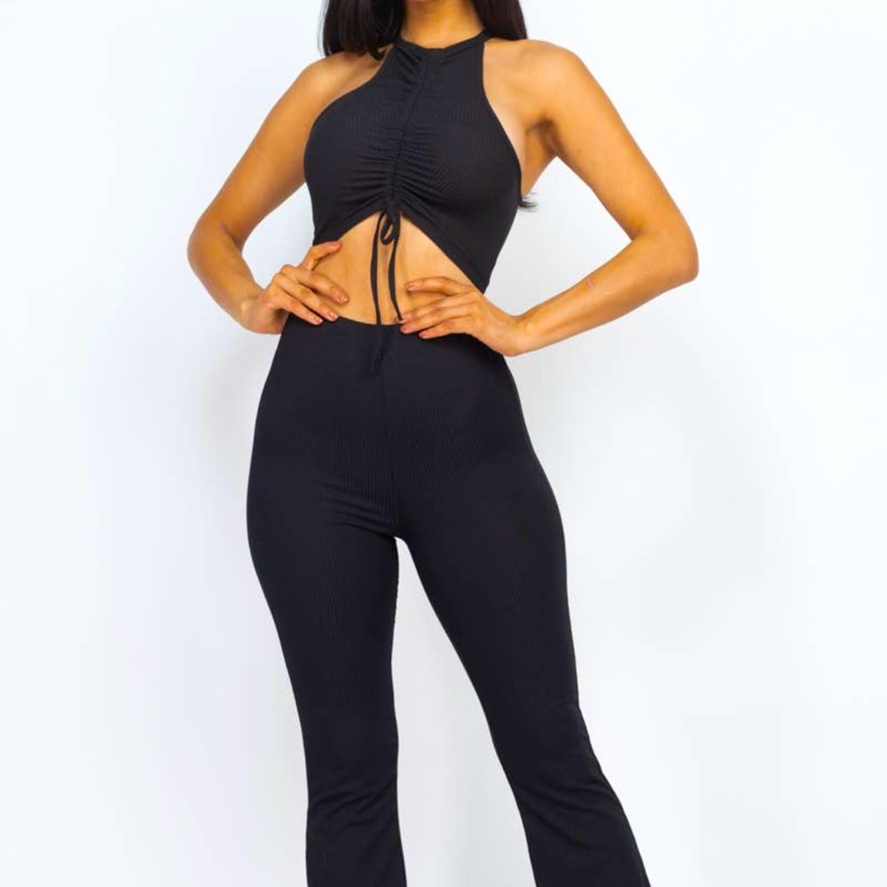 Ribbed Ruched Front Crop Top Set